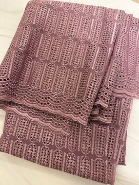 Mauve Lace embroidered Scalloped Edge Fabric 2 yards